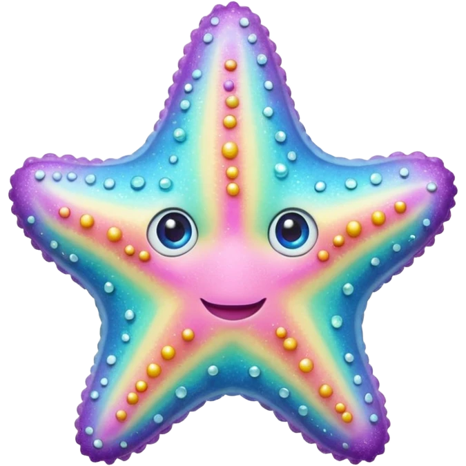 sea star, pastel rainbow, sugar-coated texture, sparkling effect, adorable face, 3D emoji