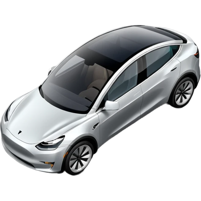 A Tesla Model Y parallel parking in front of a store, from above emoji