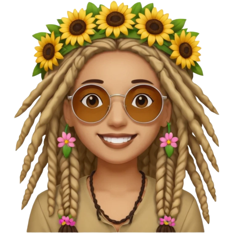 Woman with dreadlocks, round sunglasses, and flower crown.


























 emoji