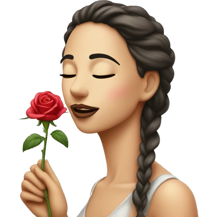 Beautiful woman, smelling one long STEM, rose emoji
