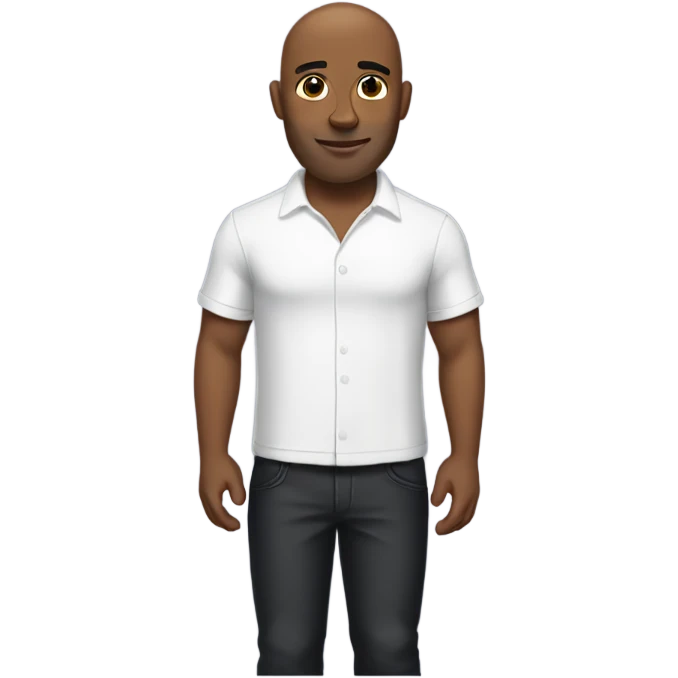 bald man in white shirt with black cocker spaniel emoji