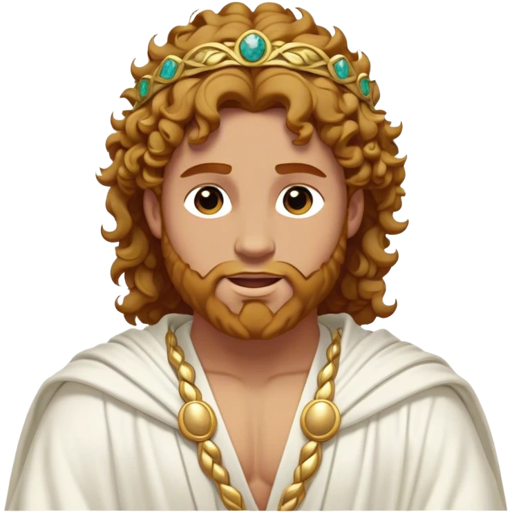 Cinematic Realistic Hercules Portrait, head tilted dramatically with an exaggeratedly amused expression, blending the fierce valor of the Hercules with the classic elegance of Michelangelo's David. His light tan skin and thick, curly, golden brown hair, rendered with meticulous classical detail, frame a face of heroic determination and playful charm. Clad in a gracefully draped white robe adorned with subtle golden embellishments and accented by a distinguished Greek laurel wreath, dynamic lighting accentuates both his formidable physical power and his approachable, spirited demeanor. emoji
