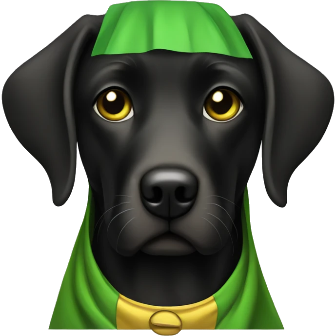 black lab with green yellow cape emoji