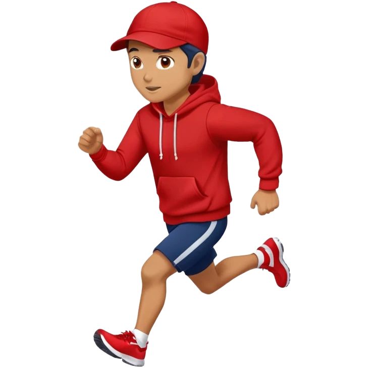 Man Wearing Navy Cap, Red hoodie and running. emoji