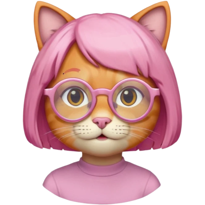 Orange Yellow cat wearing pink bob hair wig, circle glasses emoji