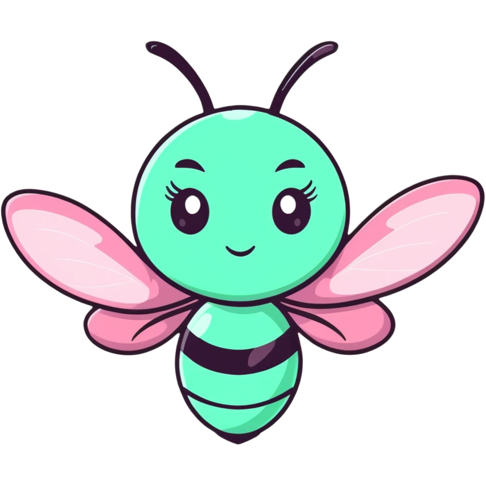 Glamorous mint green female bee with diamond-studded wings, rhinestone decorations, and glittery body emoji