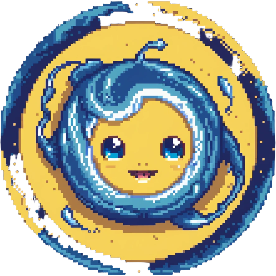 Neptune planet with deep blue surface and visible swirling patterns with a cute face emoji