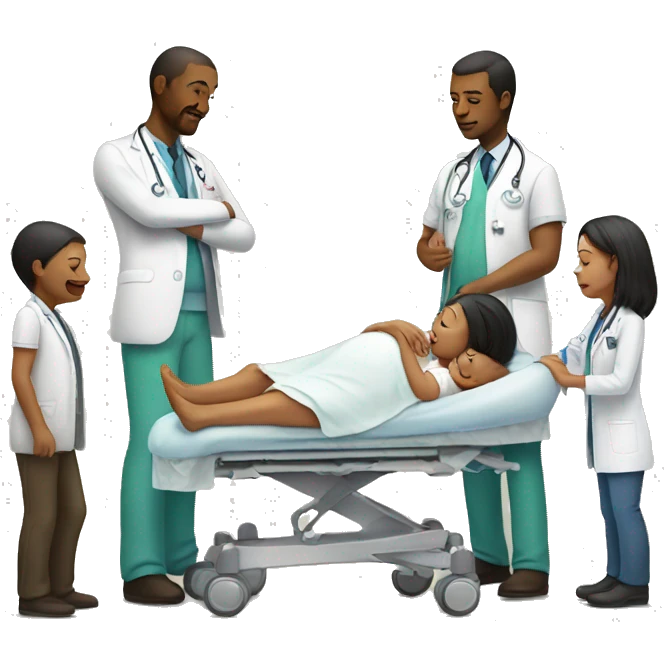 a woman gives birth and doctors stand nearby emoji