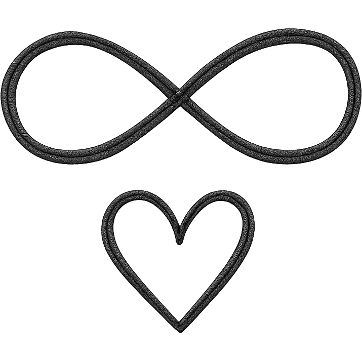 hand-drawn pink infinity symbol with bold outlines, stylized shadows and highlights, with a simple heart below the infinity symbol emoji