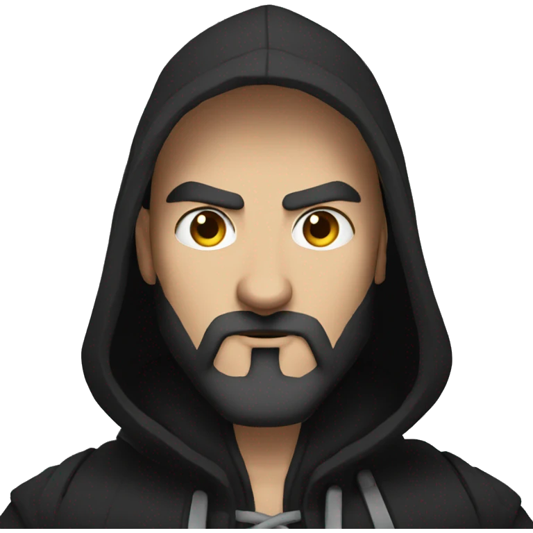 bald human rogue with brown beard and black hood angry emoji