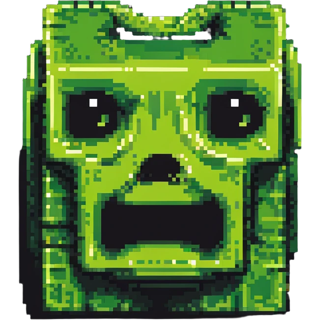 blocky pixelated Minecraft creeper face emoji, less realistic emoji