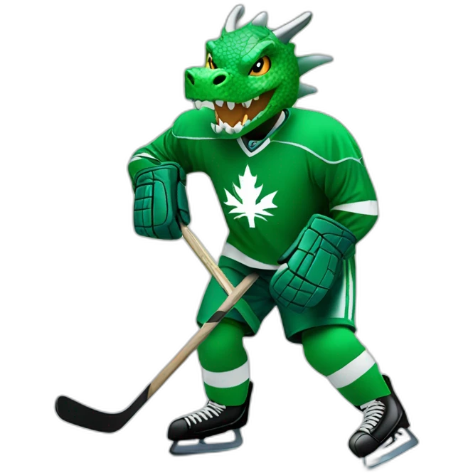 green dragon playing ice hockey emoji