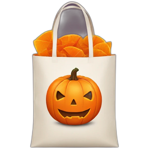Orange Trick or treat bag with jack-o’-lantern face emoji