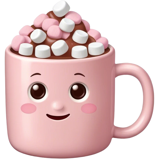 Light Pink mug of hot chocolate with marshmallows  emoji