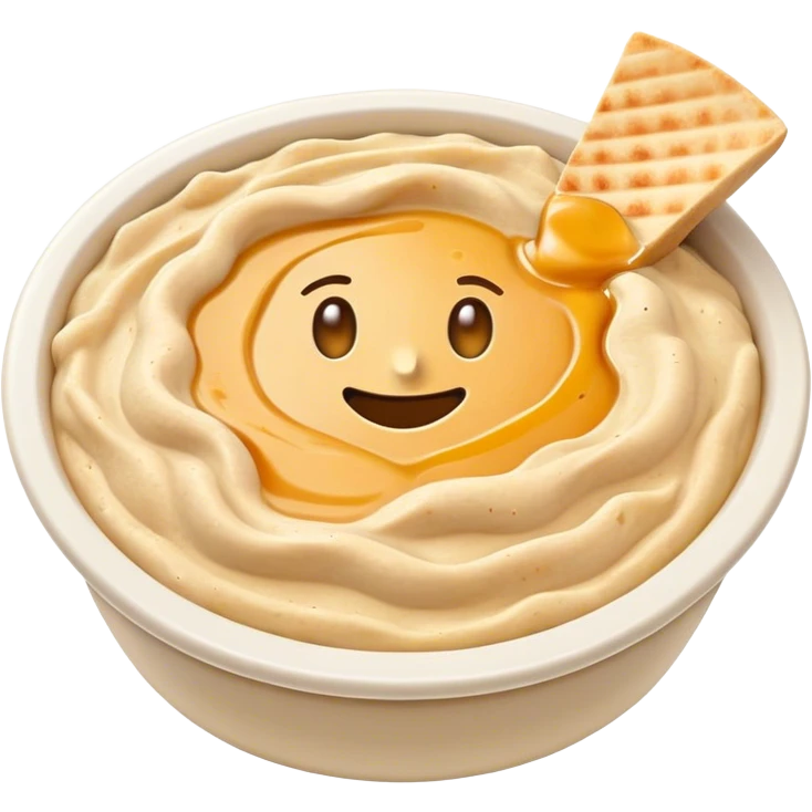 Cinematic Realistic Hummus Dish Emoji, depicted as a creamy chickpea dip drizzled with olive oil rendered with rich textures and warm, inviting lighting. emoji