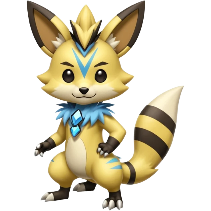 Modern anthropomorphic furry futuristic shiny colorful Zeraora-Minccino-Pichu-Obstagoon-fusion (full body) emoji