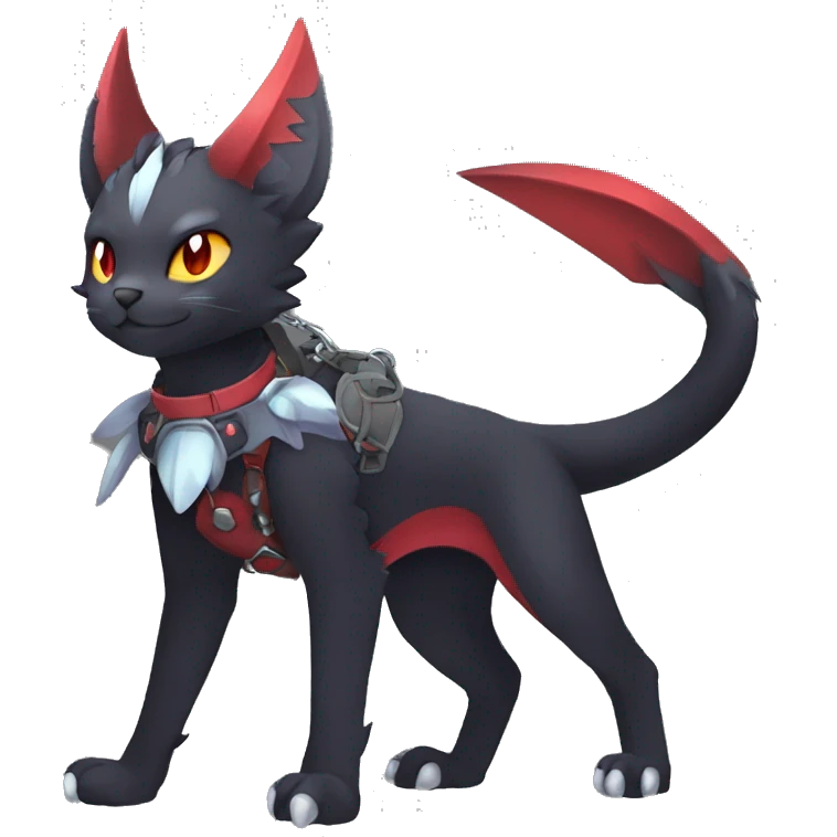 Kawaii cool edgy black red ethereal fantasy nargacuga-noivern-cat-Fakemon collar harness full body emoji