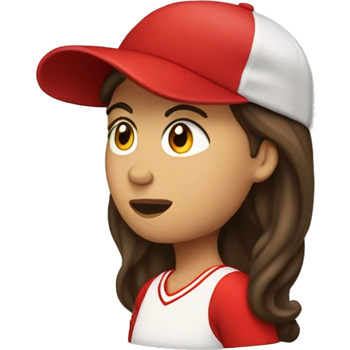 Brunette with long hair and a red baseball cap on backwards emoji