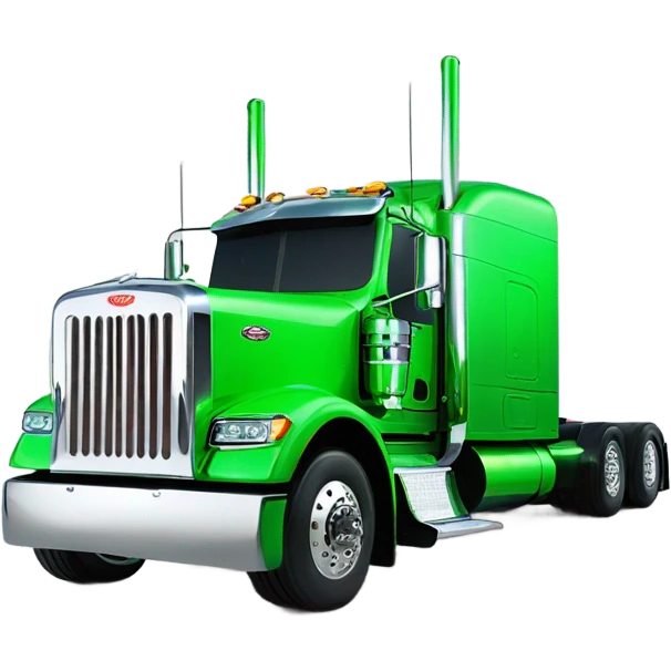 neon green peterbilt semi truck lowered on the ground with large chrome wheels and chrome smoke stacks emoji