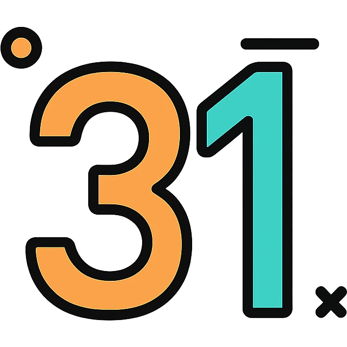 number 31, color outline icon style, modern, with black outlines and subtle color accents emoji