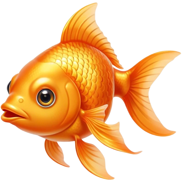 Cinematic Cute Orange Goldfish Portrait Emoji, Head tilted playfully and inquisitively, featuring a glossy, vibrant orange body with delicate, flowing fins, round, sparkling golden eyes filled with curiosity, Simplified yet irresistibly adorable features, highly detailed, glowing with a warm, friendly glow, high shine, affectionate and lively, stylized with a touch of whimsy, bright and endearing, soft glowing outline, capturing the essence of a mischievous yet loving goldfish, so playful it feels like it could swim out of the screen and into your heart! emoji