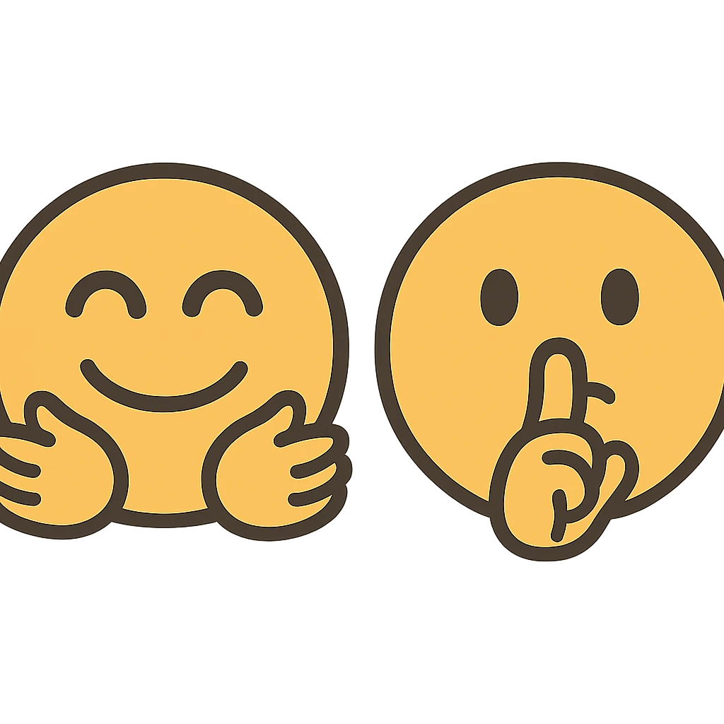 hug and shush emoji in flat-toon style emoji