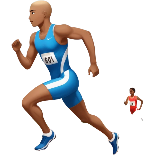 An icon symbolizing The background features a large stadium with cheering crowds, a digital timer, and a clear blue sky. professional running: a dynamic sprinting athlete in motion on a track, leaving motion lines behind. Transparent background emphasizes speed, endurance, and competition. emoji