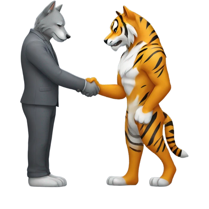 Wolf and tiger shaking hands emoji