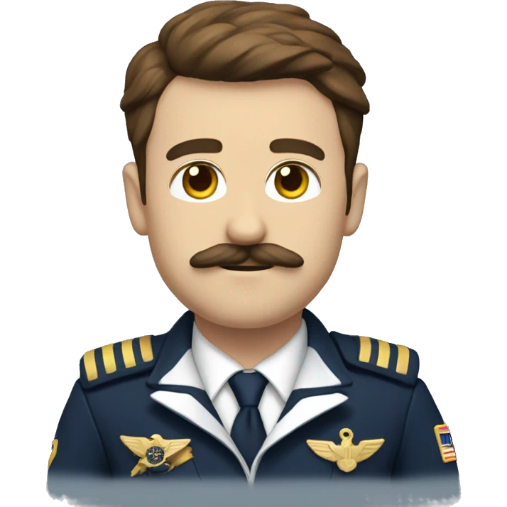 pilot with brown hair and mustache with navy and gold unifo emoji