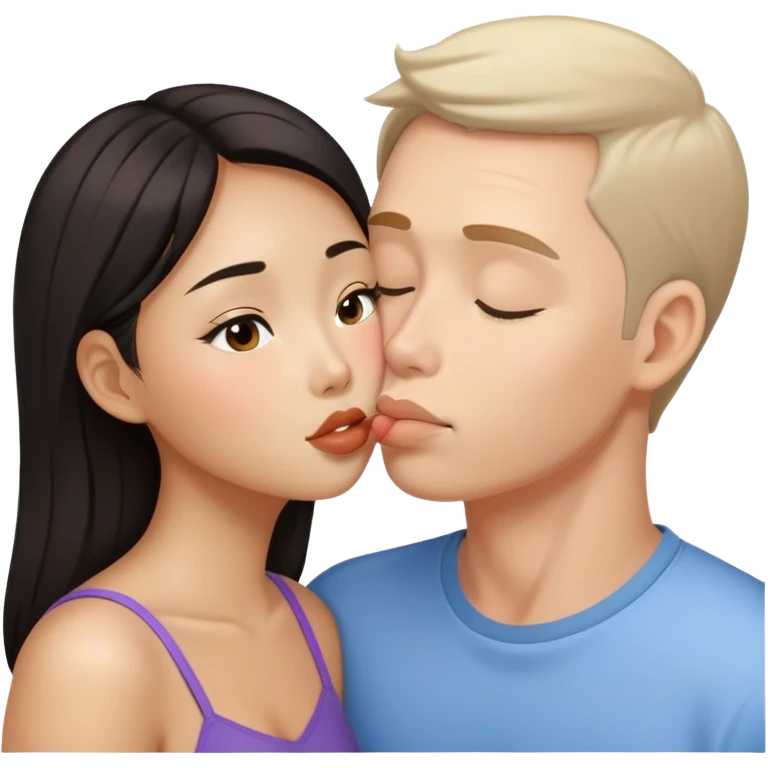 Asian girl kisses white guy emoji
