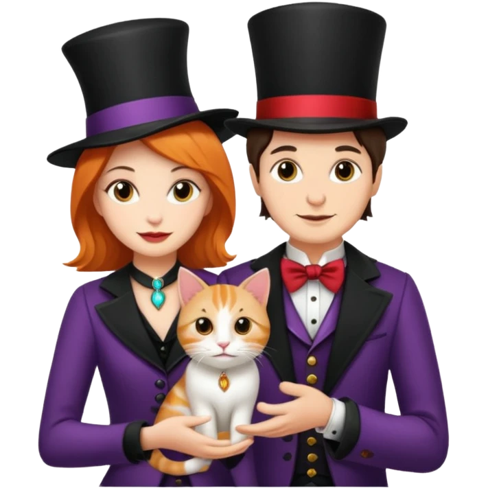 magician couple and their pet cat emoji