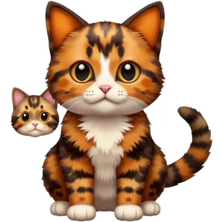 A high-resolution photo-realistic digital illustration of a brown multicoloured  tortoiseshell cat kitten, chest upward (no white) emoji