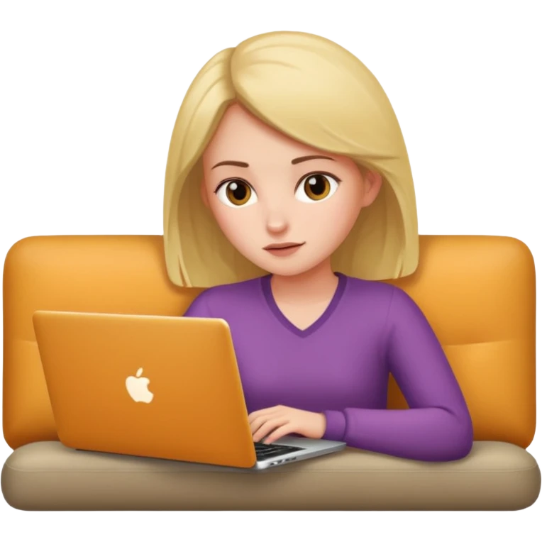 A girl is lying on the couch with a laptop, working emoji