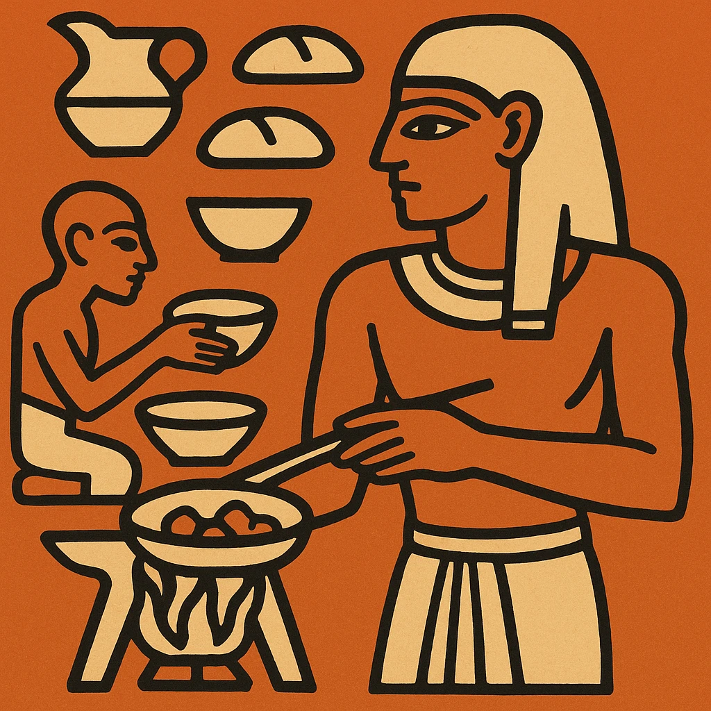 ancient Egyptian cooking scene in hieroglyphic style emoji