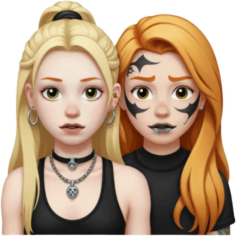 girl with long blonde hair, black tattoos and a septum piercing next to an athletic ginger girl and a septum piercing emoji