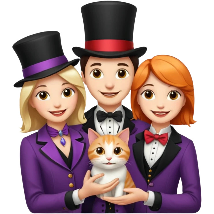 magician couple and their pet cat emoji