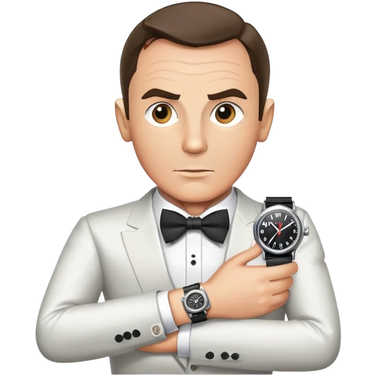 James Bond with spy gadget watch and bow tie emoji
