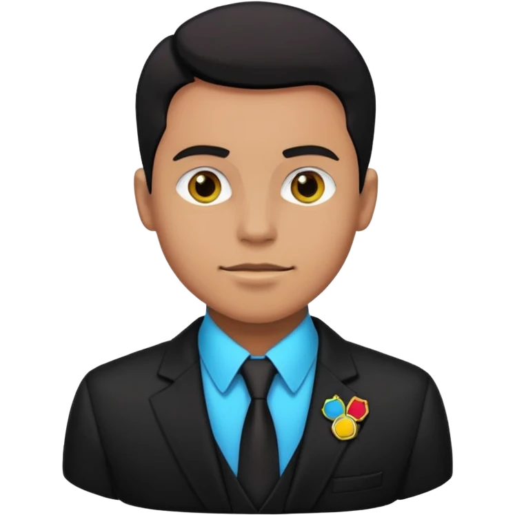 A MAN WEARING A BLACK BALZER AND HE HAVE SOME BADGES ON HIS BLAZER emoji