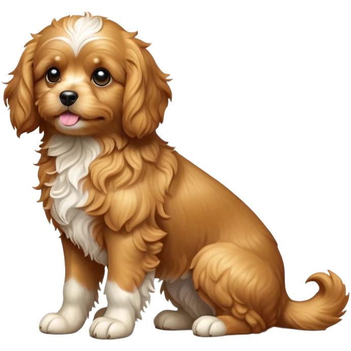 cinematic-[cavoodle dog]-realistic-full-body-sitting-emoji,-tail-resting-loosely-beside-its-paws,-head-tilted-dramatically,-wavy-[solid golden]-fur,-simplified-yet-realistic-focused-features,-highly-detailed,-glowing-with-an-almost-sarcastic-glow emoji