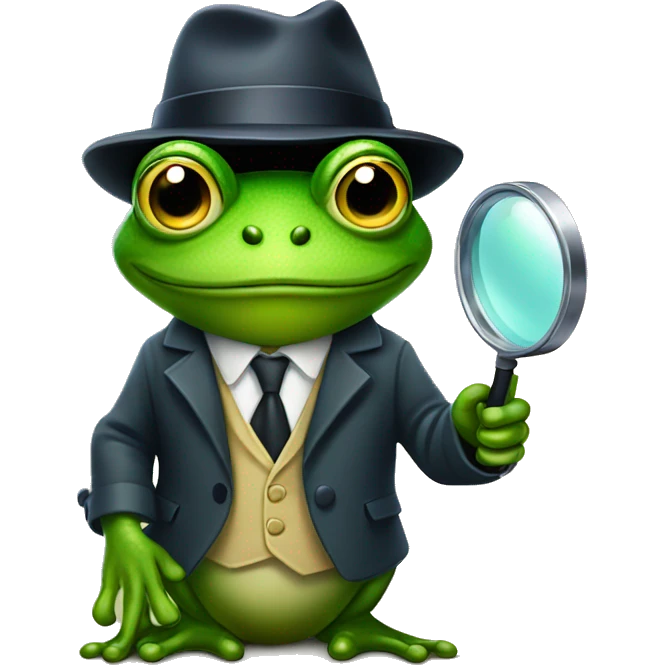 Detective Frog holding magnifying glass emoji