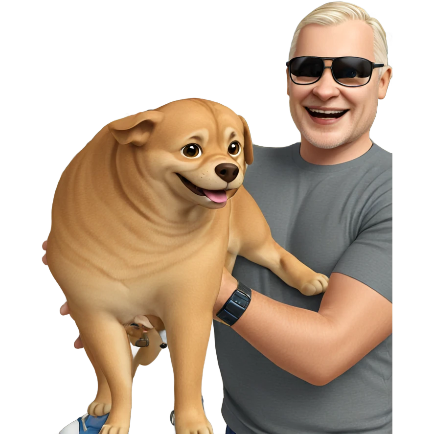 happy boy outdoors with pet emoji