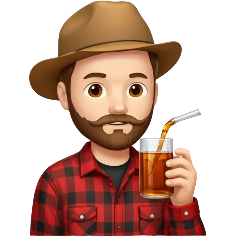 I want a Canadian lumberjack wearing a red and black plaid shirt drinking maple syrup emoji