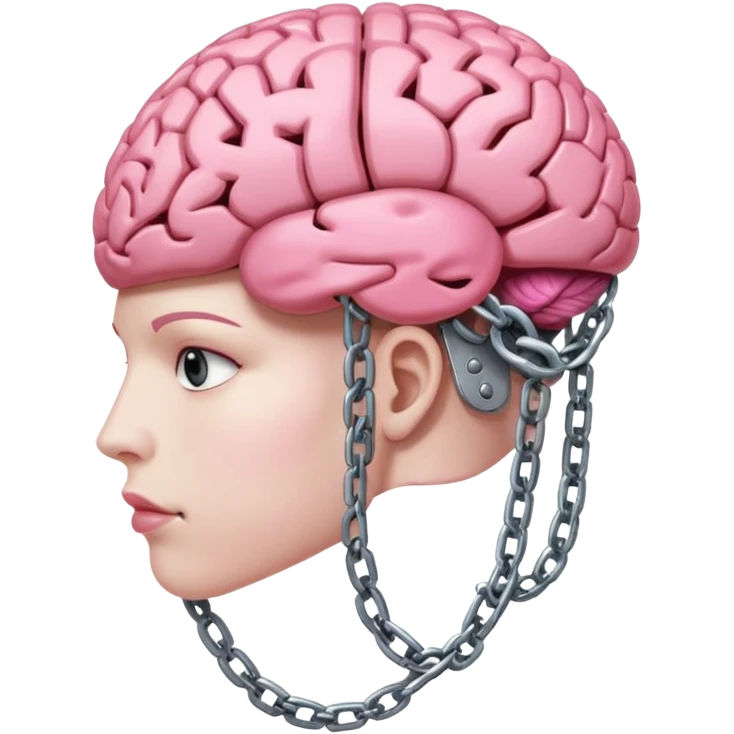 pink brain, chained up by several chains all over, side view emoji