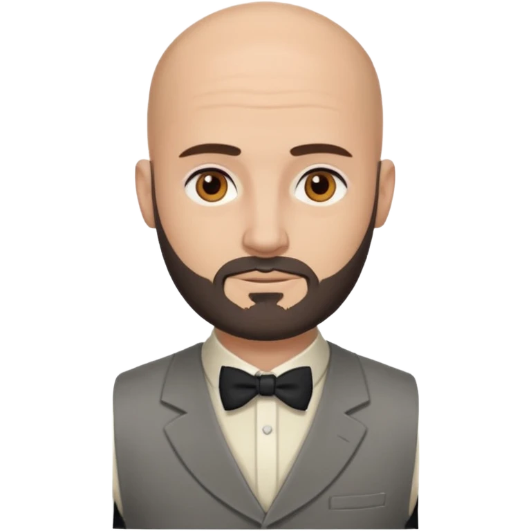 bald headed brown eyes groom with dark beard cream shirt grey vest emoji