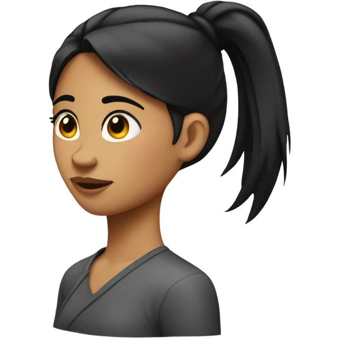 a girl giving a side eye with her black hair in a ponytail emoji