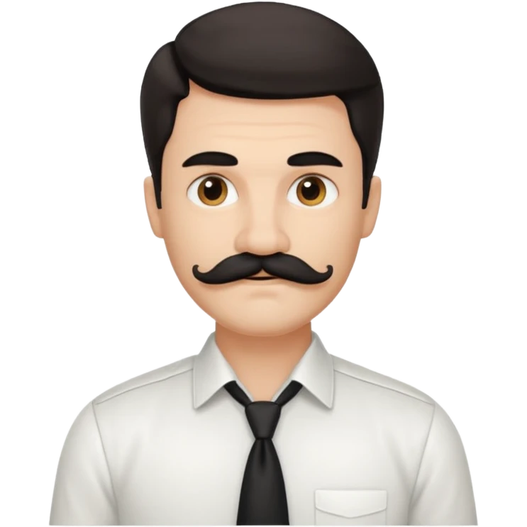 mustached man with medium hair and white shirt and black mustach and hair emoji