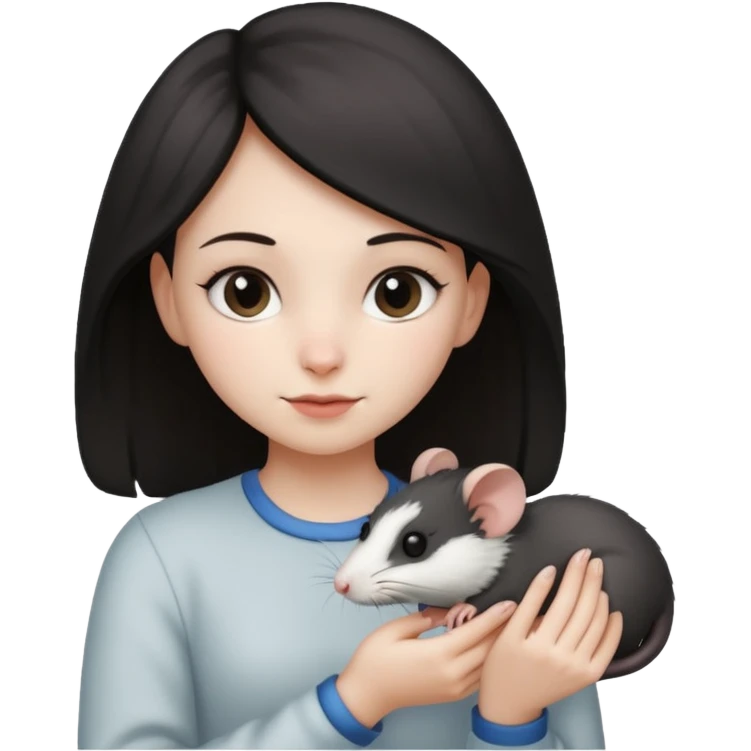 Девочка с двумя крысами на руках белой и чёрной emoji
