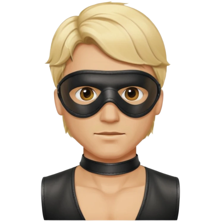 blonde man with leather eye mask and leather halter neck blouse emoji