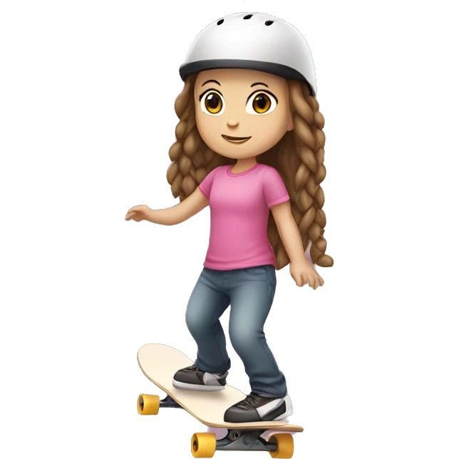 little white girl, brown hair with braids, with pink helmet skateboarding emoji