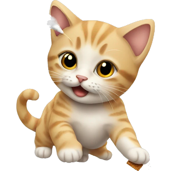 A kitten flying on a cigarette emoji